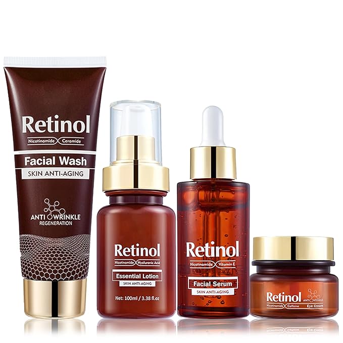 Retinol Skin Care Set, Stocking Stuffers for Women & Girls Gifts Facial Care Kit, Pamper Gifts For Teenage Girls Skincare Set For Glow& Moisturiser, Cleanser,Serum,Lotion,Eye Cream(4pcs)