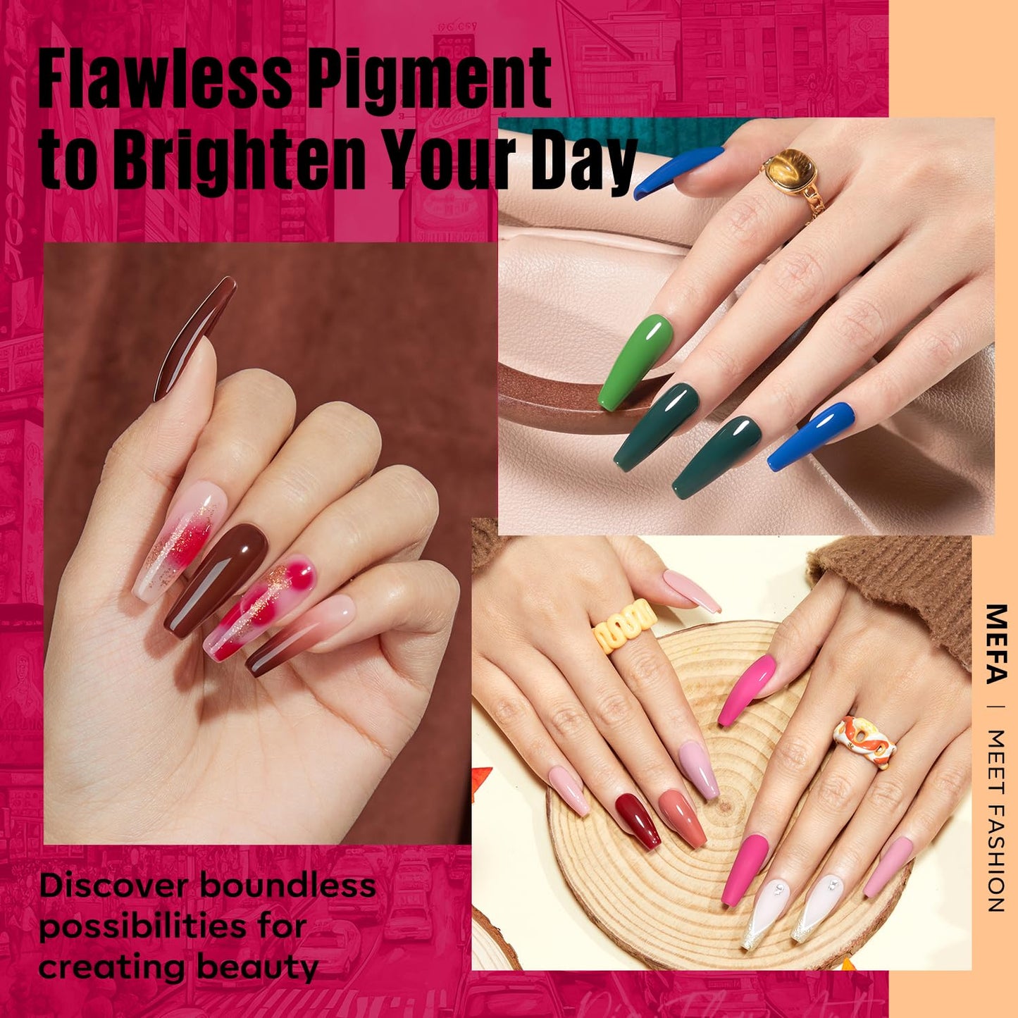 MEFA Fall Gel Nail Polish Set, 32 Colors Burgundy Red Gel Polish Set Champagne Gold Glitter Nail Polish Soak Off Dark Red Purple Shimmer Nude Brown Gel Nail Gifts for Women Girl DIY Salon