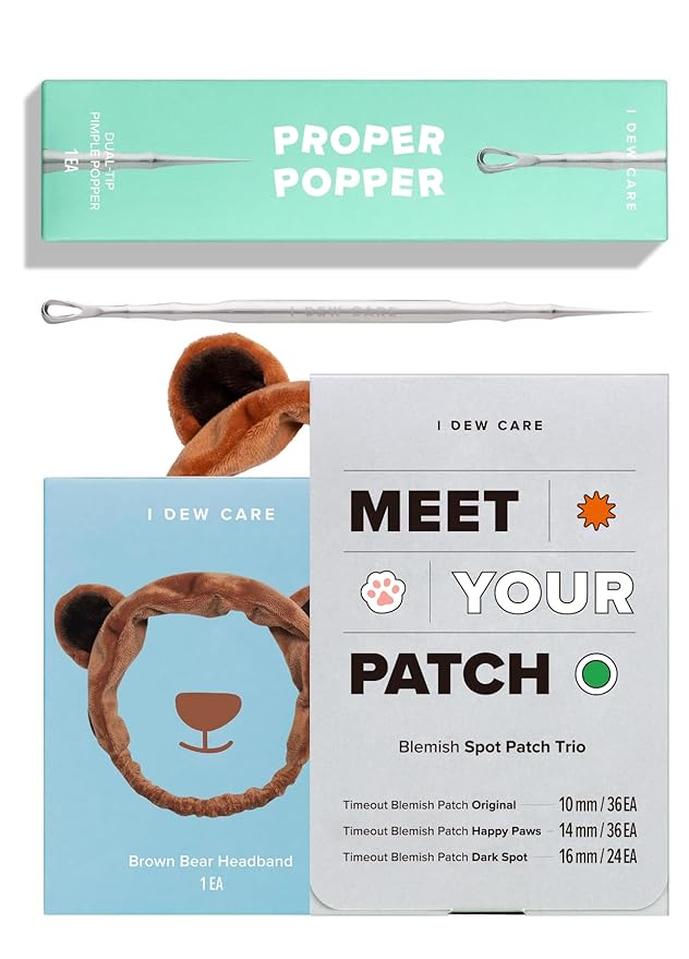 I DEW CARE Facial Skin Care Set - Meet Your Patch & Proper Popper & Headband | Cute Pimple Patches, Clear and Soothe Irritation, Blemish Treatment for Face, Trouble Spot Remover