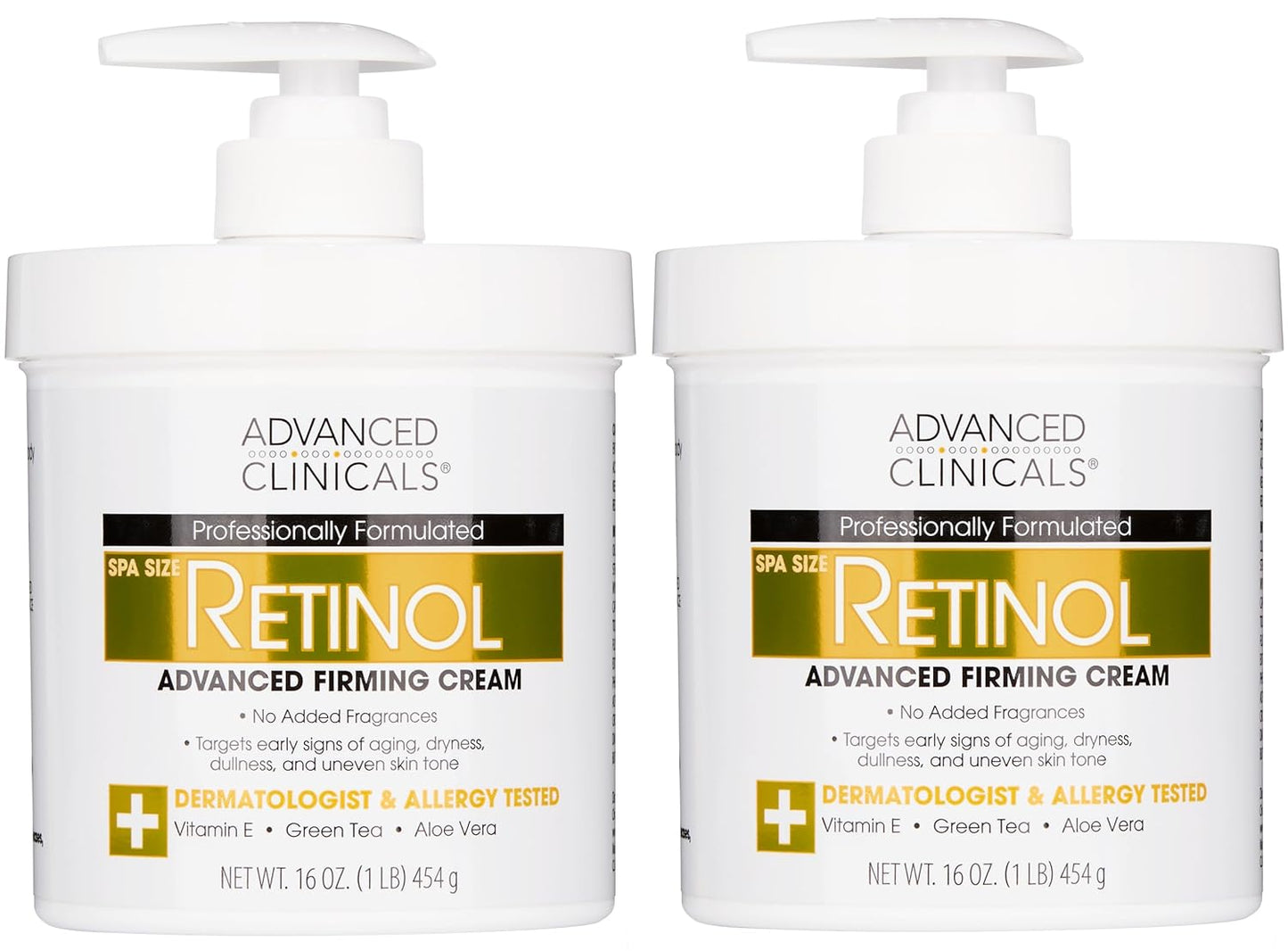 Advanced Clinicals Retinol Body Lotion & Face Moisturizer | Visible Anti Aging Skin Care Retinol Body Cream For Women & Men Targets Look Of Fine Lines, Wrinkles & Crepe Looking Dry Skin, 16OZ, 2-Pack