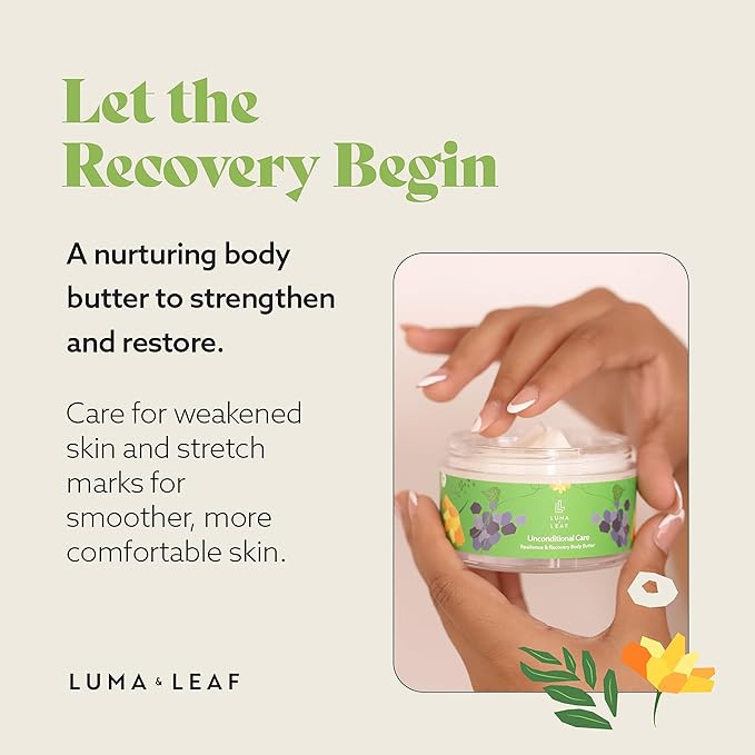 LUMA & LEAF Unconditional Care Whipped Body Butter – 5 fl oz Natural Shea Butter Body Cream with Grapeseed Oil, Tasmanian Pepperberry & Vitamin E – Ideal for Deep Hydration & Scar Repair