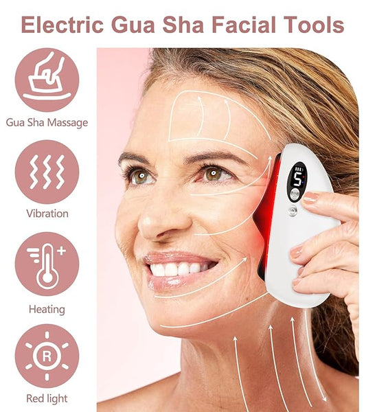 Gua Sha Facial Tool, Electric Black Obsidian Guasha Tool for Face, Chin, Neck, Body, Heated Vibrating Massage Gua Sha Stone for Face Sculpting