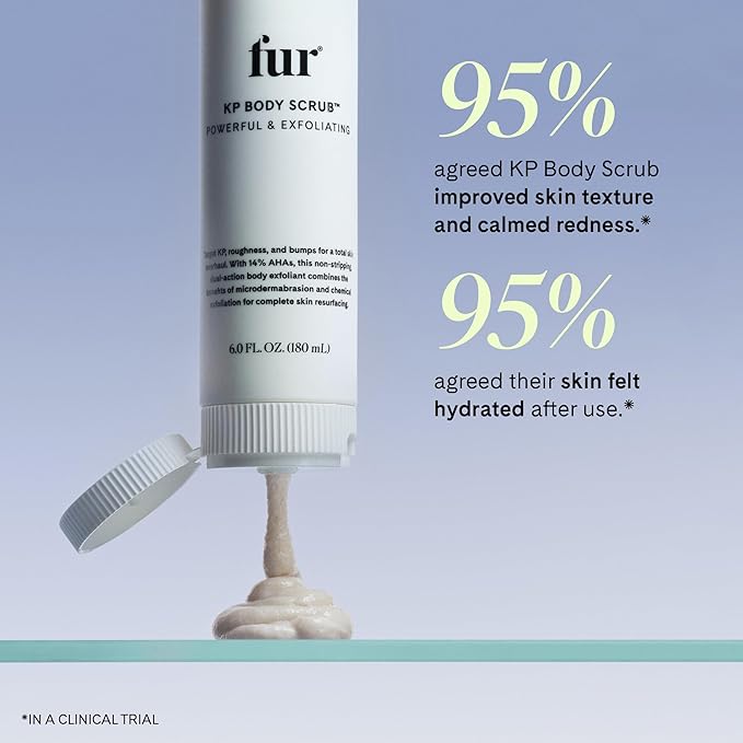 Fur KP Body Scrub - Powerful 14% AHA Body Scrub for Keratosis Pilaris or Rough Patches to Smooth and Clear Skin using Lactic Acid and Physical Exfoliants While Moisturizing the Skin - 6 oz