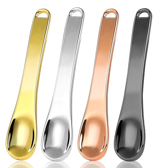 Mini Metal Makeup Spatula - Reusable Stainless Steel Cosmetic Scoop Tool for Face Mask Creams, Lotions & Moisturizers, Precision Skin Care Applicator (4 Pack)