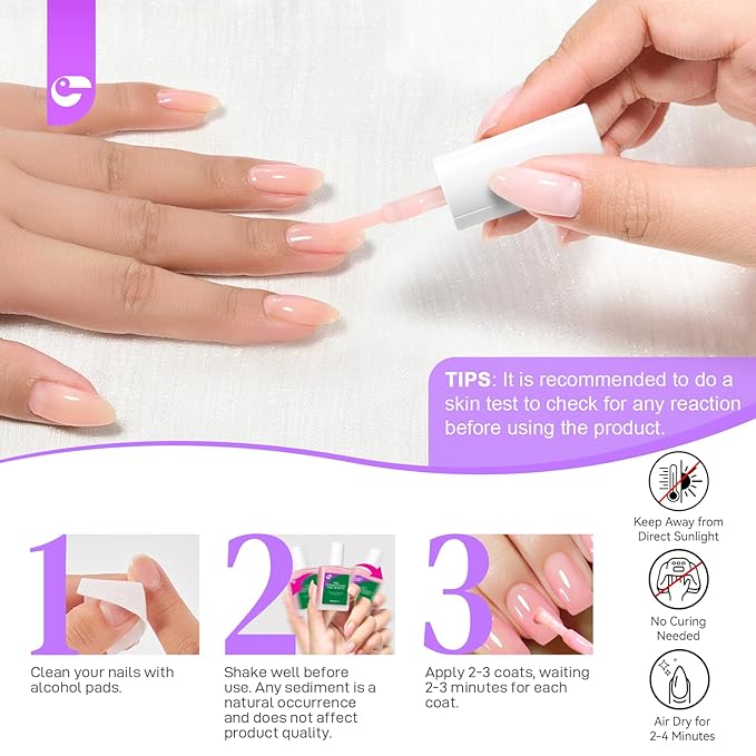 Gelike EC Nail Growth Treatment: Milky Pink 15ml Natural Nail Strengthener for Weak and Damaged Nails - Protein Nail Hardener for Home Salon Outdoor