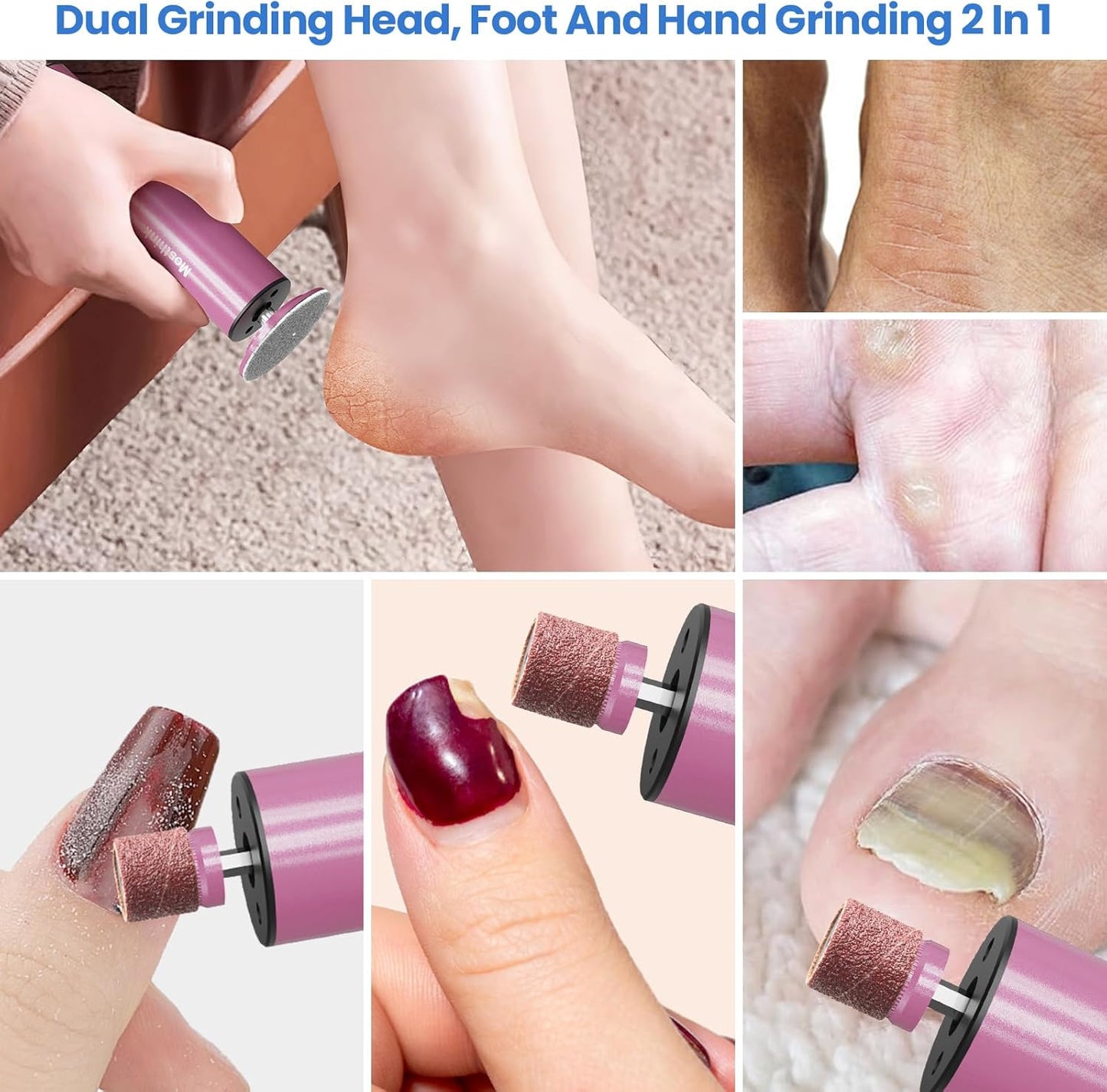 Electric Foot Callus Remover, 2 in 1 | 6 Speed Adjustable Foot File Nail Grinder with Sandpaper Disks, Professional Sander Pedicure Tool for Feet Dead Skin, Self Care Gifts for Women Mom Lover Friends