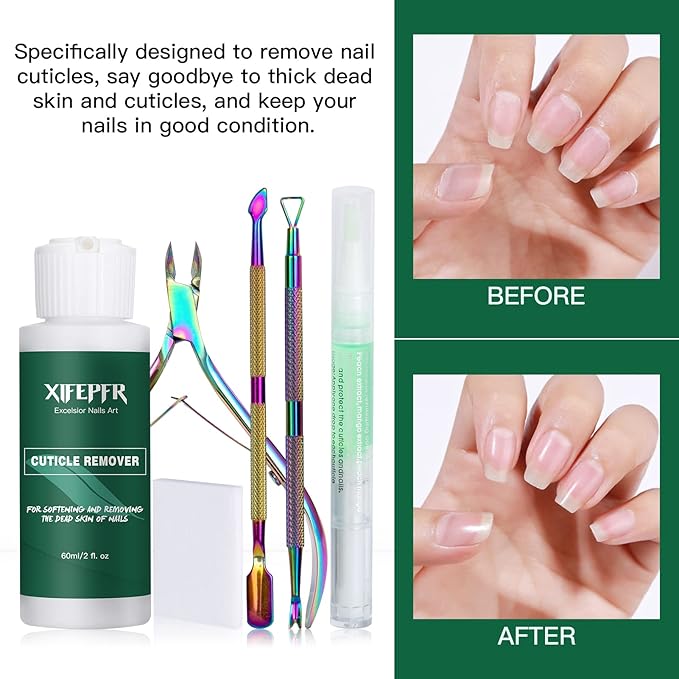 Cuticle Remover Kit - Cuticle Remover Cream & Cuticle Oil Pen for Soften Moisturize, Cuticle Trimmer/Nipper, Cuticle Pusher and Nail Cotton Pads for Professional Manicure, Gifts for Women