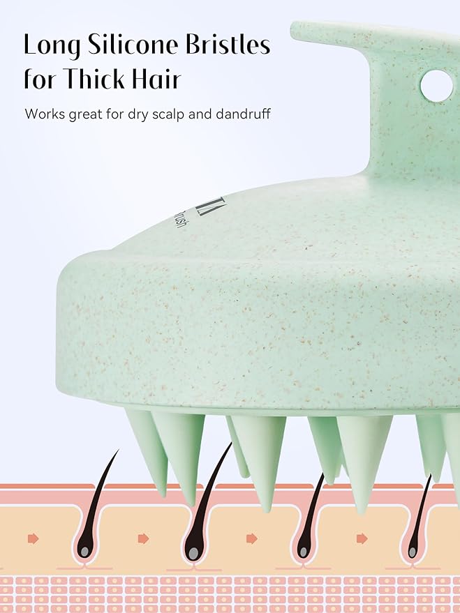 HEETA Scalp Massager Hair Growth 2-Pack, Silicone Scalp Scrubber Shampoo Brush for Exfoliation Dandruff Removal Head Massage Stress Relax, Wet & Dry Use for Women Men Hair Care, Wheat Straw Material