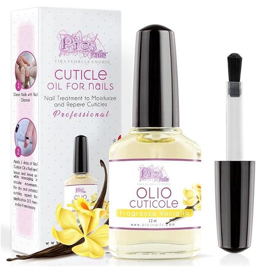 Pics Nails Professional Cuticle Oil - Vanilla Cuticle Softener for Nails & Cuticle Care - Nail Oil Cuticle Repair Treatment with Sunflower Seed Oil 12ML Cuticle Oil Bottle with Brush Applicator