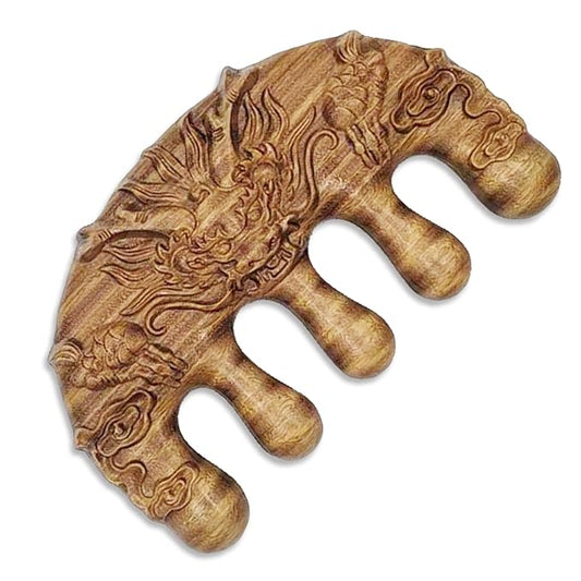 Natural Wood Wide Tooth Hair Comb Head Scalp Massage No Static Green Sandalwood Hair Pick Wooden Comb for Women Men Kids Hair Neck Hands Legs Caring Tool (Dragon Head), Brown