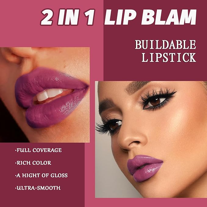 Tinted Lip Balm,Hydrating Core Lip Plumper,Moisturizing Sandwich Lipstick Shine,Lightweight Buildable Color,Professionals Lips Care Makeup,Natural Nourishing Gloss Balm Finish,Grape