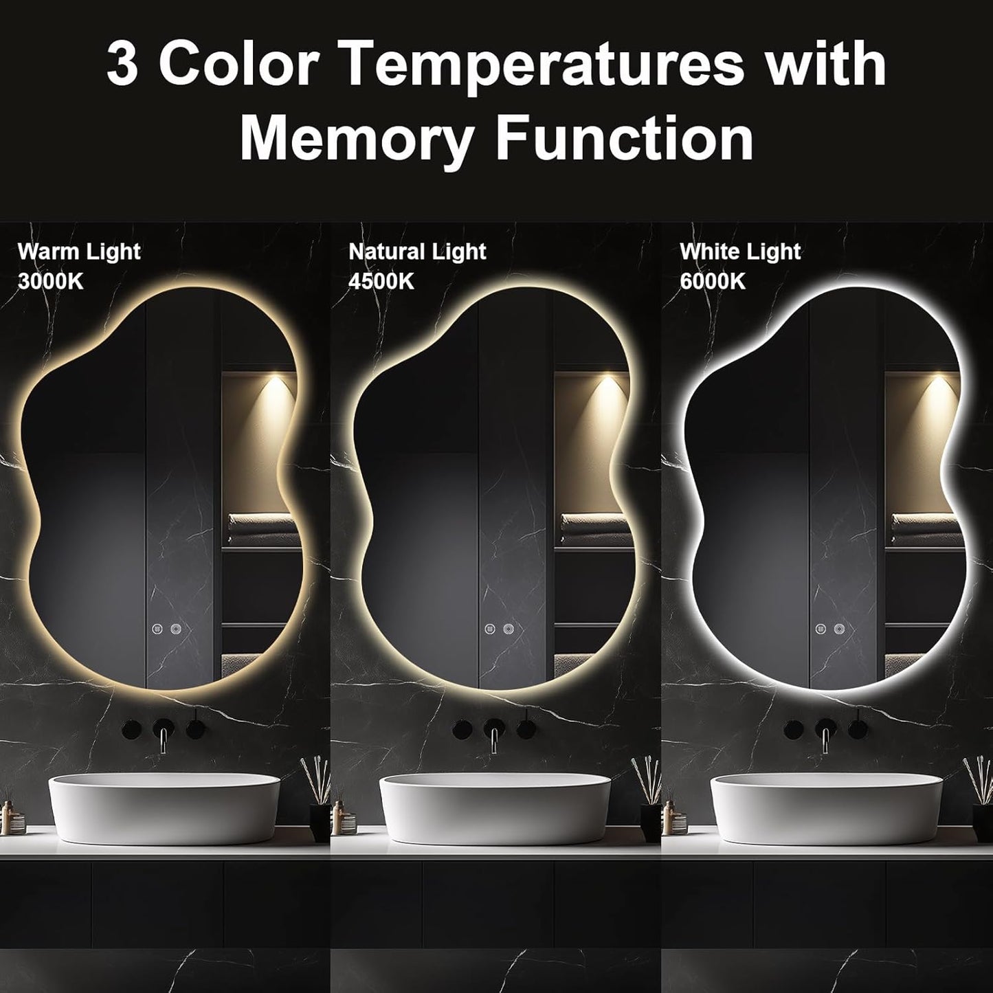 40"x30" Asymmetrical LED Bathroom Wall Mirror with Dual Lighting, Anti-Fog Pad, Dimmable Brightness & 3 Color Temperatures [Horizontal/Vertical]