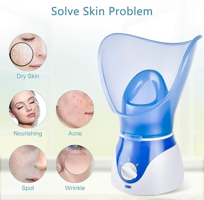 Face Steamer for Facial Deep Cleaning, Facial Steamer for Face, 2 Modes Facial Steamer for Unclogs Pores, Hydrating, Blue(Include Blackhead Remover Kit, Mask Brush, Headband)