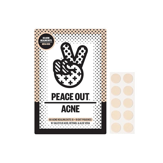 PEACE OUT Acne Healing Dots Helps Clear Blemishes Overnight, Fast Acting Hydrocolloid Pimple Patches for Breakouts with Salicylic Acid, Retinol and Aloe Vera, Award Winning Skincare Solution 60 Count