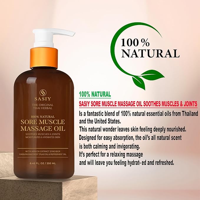 The Original Thai Herbal Massage Oil - 100% Natural - Sore Muscle Massage Oil - Soothes Muscles & Joints - Relaxing & Refreshing with Plai, Peppermint, and Other Essential Oils. 8.45 fl oz.