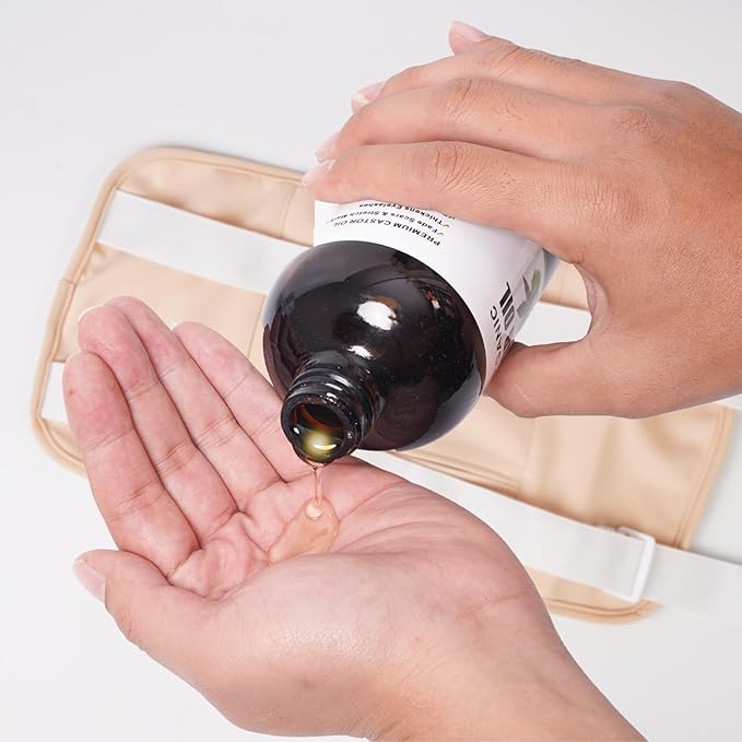 Organic Cold Pressed Unrefined Castor Oil (16oz/473ml), Castor Oil Pack Kit with Organic Cotton Wrap for Waist, Knees, Neck