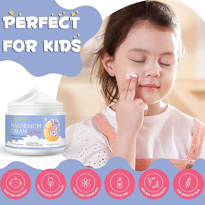 Magnesium Lotion for Kids, Magnesium Cream for Kids, Nourishes Skin, Soothing Relief & Relaxation, Improve Sleep, Magnesium Lotion for Sleep with Calendula, Aloe Vera And Shea Butter 5.3 oz