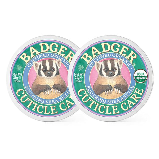 Badger Cuticle Care, 100% Organic Cuticle Cream for Natural Nail Care, Soothe & Restore Dry & Splitting Cuticles, Rich Shea Butter, Light Citrus Scent, .75oz Tin, 2-Pack