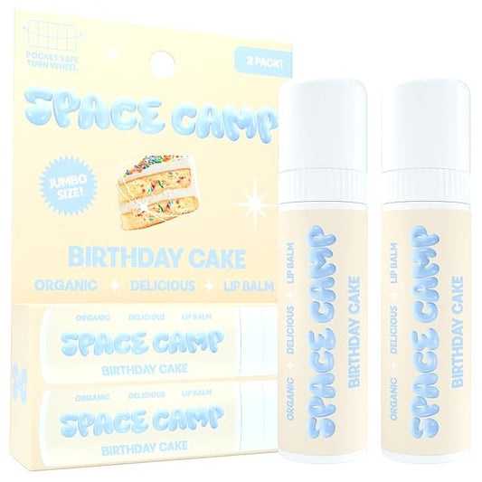 Space Camp Wellness Jumbo Lip Balm - Birthday Cake Organic Flavored Balm (2 Pack)