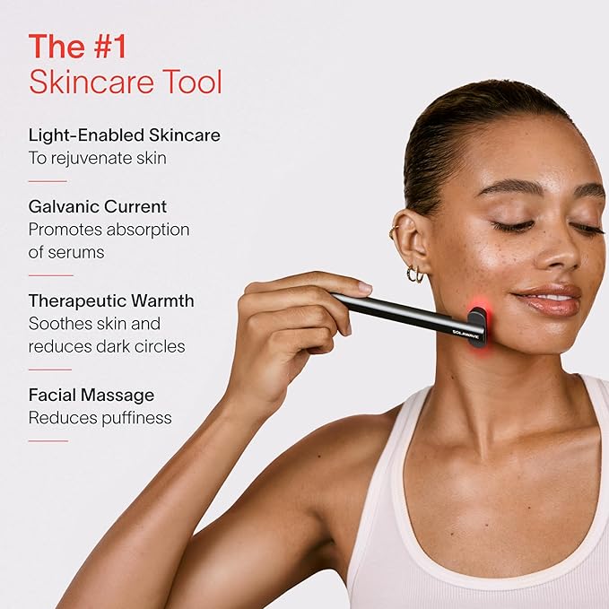 Solawave 4-in-1 Red Light Therapy Facial Wand | Anti-Aging Red Light Therapy | Galvanic Microcurrent Facial Massager | Wrinkle Reduction | Charcoal