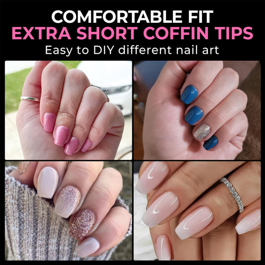 UNA GELLA Extra Short Coffin Nail Tips: XS 216pcs Pre-shape Press on Nails Extra Short Coffin Gel Tips Full Cover Acrylic Fake False Nails Extension 12 Sizes Gelly Tips