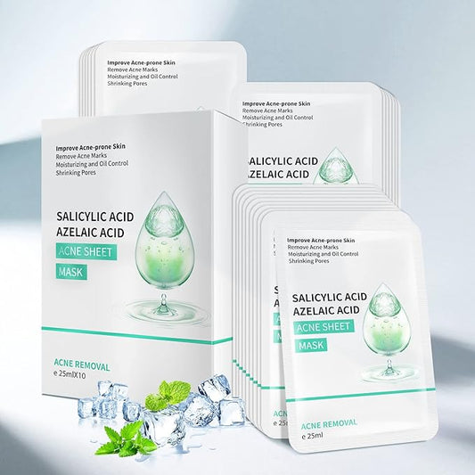 Facial Mask Anti Acne Face Masks Skin Care, Sheet Masks With Salicylic Acid Sheet For Acne Prone Hydrating Moisturizing Skincare for Scar Breakouts Pimple Beauty Oil Control Redness 10 Sheets