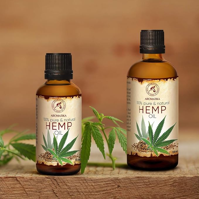 AROMATIKA Pure Hemp Oil 1.7 Fl Oz - Hemp Seed Oil - 100% Natural & Cold Pressed Carrier Oil used for Skin Care - Haircare - Massage - Cosmetics - Brown Glass Bottle 50ml - Oils Hemp