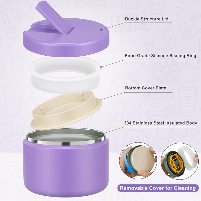 12oz Food Thermo for Hot Food Insulated Vacuum Soup Jar with Buckle Lid, Stainless Steel Wide Mouth Leak Proof Lunch Container