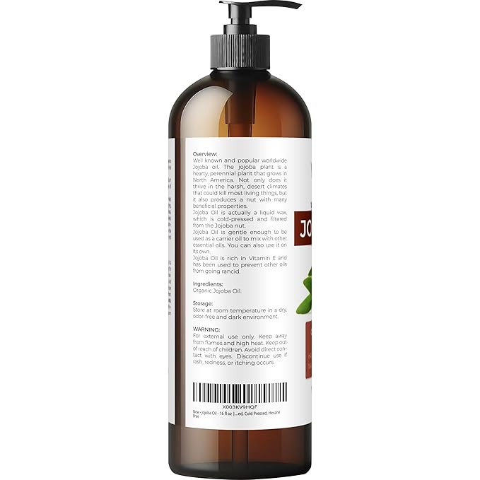 Jojoba Oil - 16 fl oz | 100% Pure and Natural | Golden, Unrefined, Cold Pressed, Hexane Free | Moisturizing Face, Hair, Body, Skin Care
