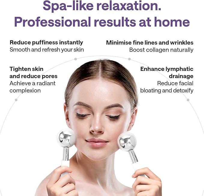 Ice Globes for Face – Stainless Steel Facial Ice Globes for Puffiness, Wrinkles, Skin Tightening – Cooling Face Roller for Lymphatic Drainage, Cryo Therapy, Eye Depuffing, Anti-Aging, Facial Massage