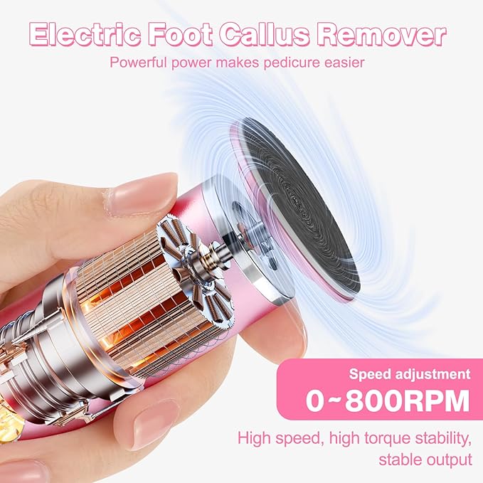 AFFLAT Electric Foot Callus Remover, Adjustable Speed (0-800Rpm), Adjustable Speed Foot Scrubber with 60 Pcs Sandpaper Discs, Electric Callus Remover for Feet,Pedicure Tool for Men and Women,Pink