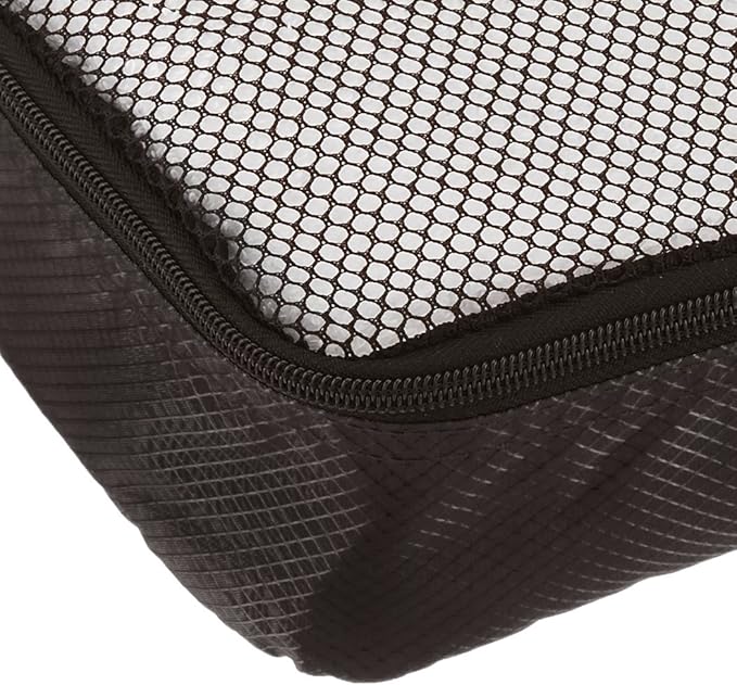 Amazon Basics Slim Packing Cubes for Travel, Packing Organizers, 4-Piece-Set With Double Zipper Pulls and Mesh Top Panel, 100% Durable Polyester, Black, 14"L x 5"W x 3"H