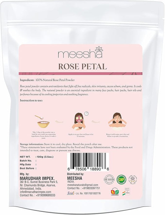 Rose Petal Powder by meesha | for Radiant Skin and Lustrous Hair | Cleansing, Hydrating, Skin Toning Powder | DIY face Masks, Bath Salts, Bath Bombs, Body Scrubs | 100% Natural Skincare and haircare