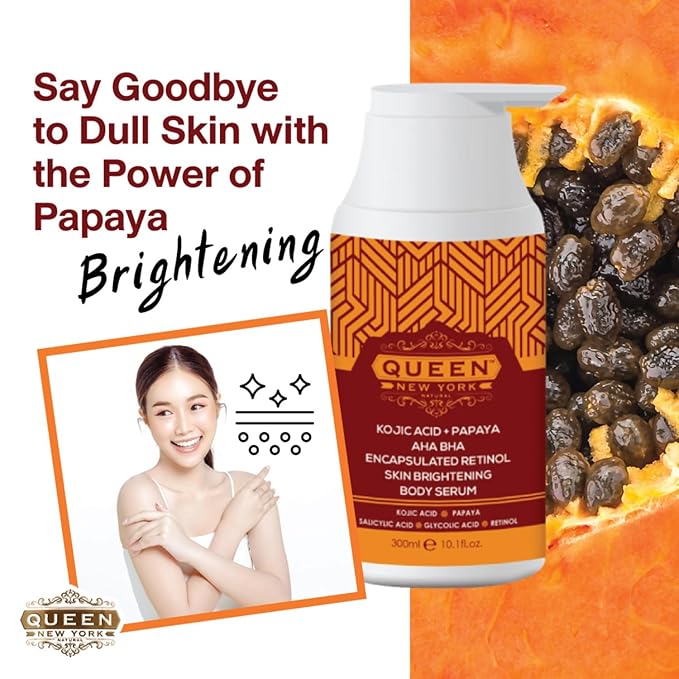 QUEEN NATURAL NEW YORK QUEEN PAPAYA PLUS | Kojic Acid+Papaya AHA BHA Plus Multi-Bright Body Serum (Pack of 1)