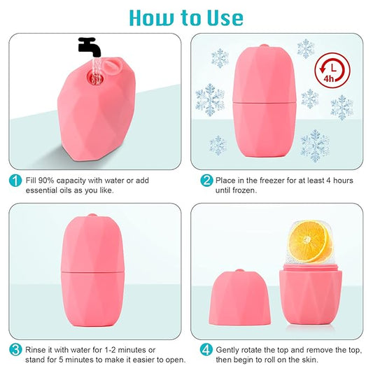 2Pack Ice Roller for Face, Qewro Silicone for Tone skin, Reusable Eye Puffiness Relief, Ice Roller Mold for Neck, Facial Roller to Remove Fine Lines Pores Anti Wrinkles (Pink and Green)