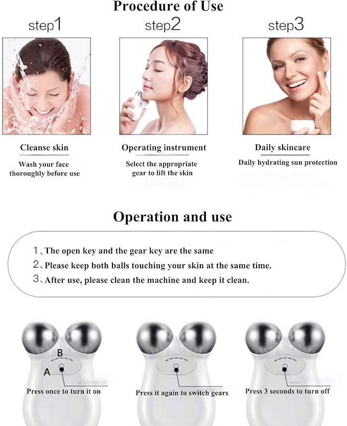 Microcurrent Facial Device,Enhances The Ability to Lift The Face and Tighten The Skin,Facial Wrinkle Equipment，White