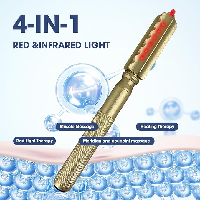 LED Red Light Therapy Eye Device, 3 Modes Red Light Eye Mask with Multi-Frequency Vibration + Red Light Therapy Massager Stick for Body and Face