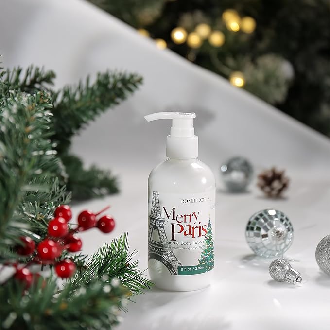 Christmas Hand & Body Lotion with Moisturizing Shea Butter for All Skin Type- Merry Paris - Cedar & Juniper Scent - 236 ML / 8 FL OZ