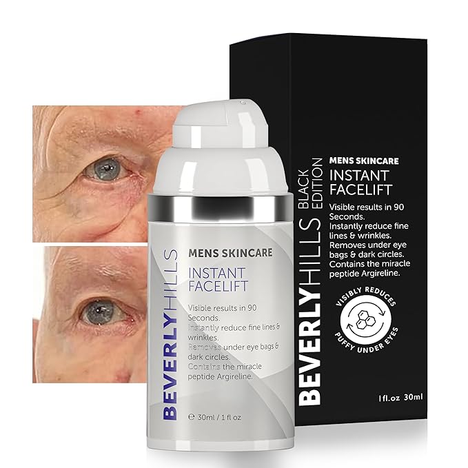 Beverly Hills Instant Facelift Anti Aging Eye Serum Treatment & Mens Instant Facelift Bundle with Discount - For Dark Circles, Puffy Eyes, Wrinkles & Under Eye Bags | 30mL (120 Days Supply Each)