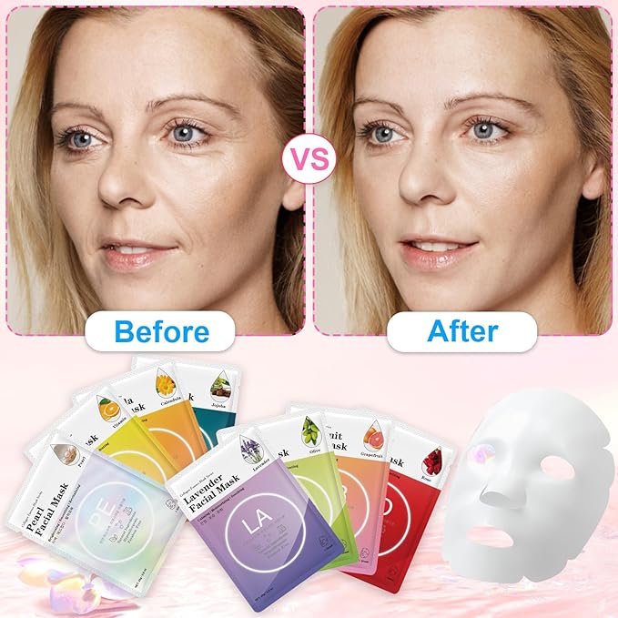 VESPRO 100 Pack Collagen Essence Sheet Facial Masks, Bulk Face Masks Skincare, Hydrating Face Masks for All Skin Types, Moisturizing and Soothing, Natural Skin Care Spa Face Mask