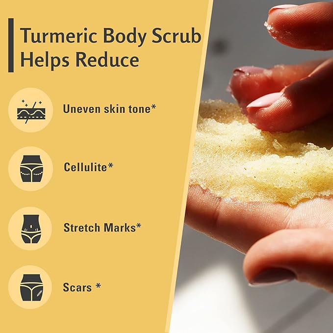 Exfoliating Turmeric Scrub and Skin Exfoliator with Collagen and Coconut Oil, Gently Exfoliates Face, Body, Hands, and Feet, Moisturizing Skincare by M3 Naturals