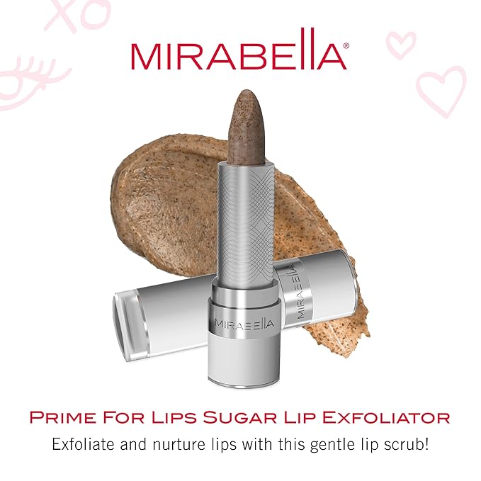 Sugar Lip Scrub Exfoliator by Mirabella, Prime for Lips - Twist-Up Lip Scrub Gently Smooths Away Dry, Flaky Skin - Grape-Seed Oil, Jojoba, Shea Butter & Vitamin E Nourish & Hydrate Lips