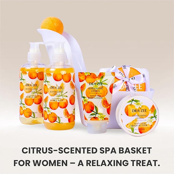 Draizee Mothers Day Gifts for Mom - Spa Gift Baskets for Women - 8 Pcs Luxury Citrus Scented Heel Shoe Design Bath and Body Spa Set - Self Care Package for Women, Present for Mom-Body Care Set for Her