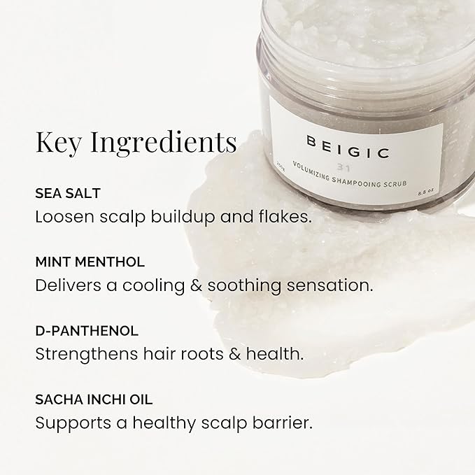 BEIGIC Volumizing Shampooing Scrub – Vegan Clarifying Scalp Exfoliator & Shampoo with Sacha Inchi Oil & Sea Salt for Buildup, Flakes for Itchy Scalps (8.81 Oz)