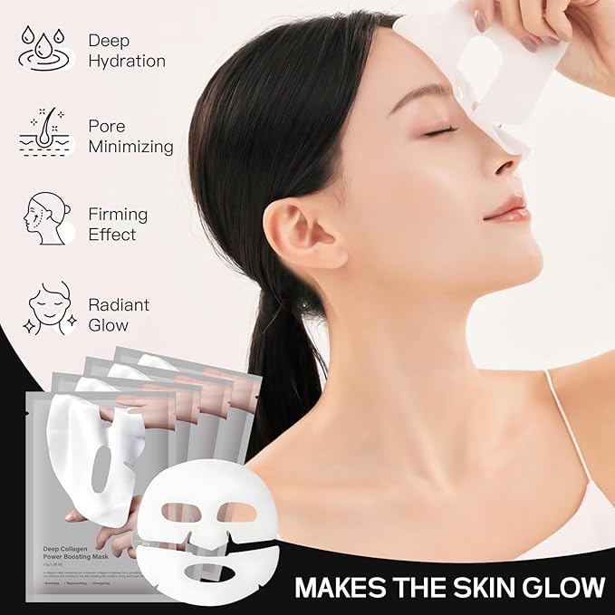 4 Pack Collagen Anti-Wrinkle Overnight Face Mask - Deep Hydrating & Lifting Sheet for Firming, Moisturizing, Reducing Fine Lines - Rejuvenating Collagen Facial Mask for All Skin Types