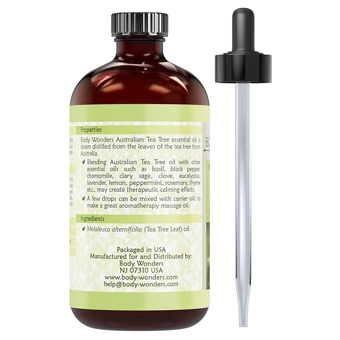 OETUIOW Body Wonders 100% Pure Australian Tea Tree Oil -4 fl oz Bottle- Finest of Essential Oils from Australia for Aromatherapy
