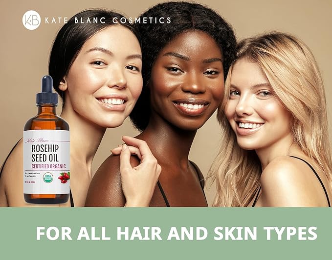 Kate Blanc Cosmetics Rosehip Oil for Face & Skin (1oz, Organic, Pure, Cold Pressed) Rosehip Seed Face Oil for Facial & Gua Sha Massage