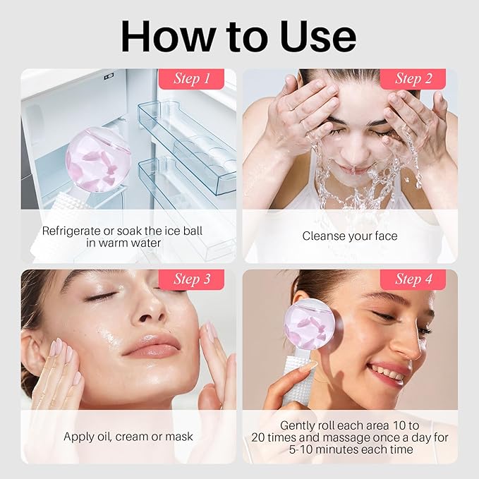 Ice Globes & Ice Roller for Face and Eyes - Facial Massage Tools for Skin Care, Reduce Wrinkles & Puffiness, Cooling Globes & Roller Ball for Glowing Skin (Pink/2PCS)