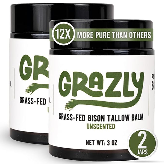 Unscented Manuka Honey & Bison Tallow Moisturizing Balm - 100% Grass-Fed & Finished Tallow Face Moisturizer for Acne-Prone Skin - Premium Face & Body Balm for Skin Nourishment - 3oz (2 Jars)