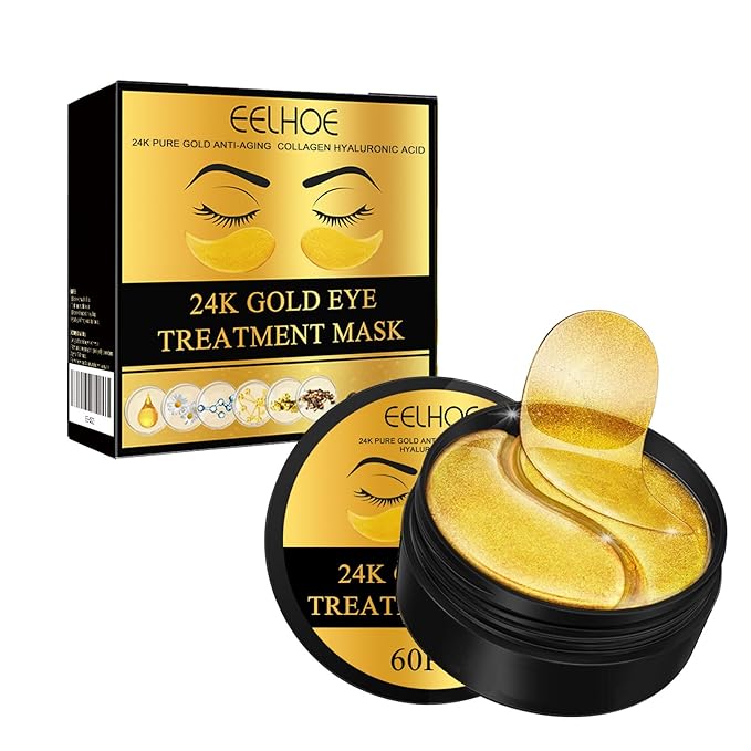 24K Gold Under Eye Patches - Hydrating Anti-Wrinkle Masks with Hyaluronic Acid, Vitamin C - Reduce Dark Circles, Puffiness - Firming, Brightening Treatment - 60PCS - All Skin Types